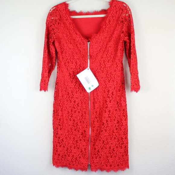 NEW Diane Von Furstenberg Red Colleen Lace Sheath Dress | Wedding, Cocktail Glam - Picture 4 of 14
